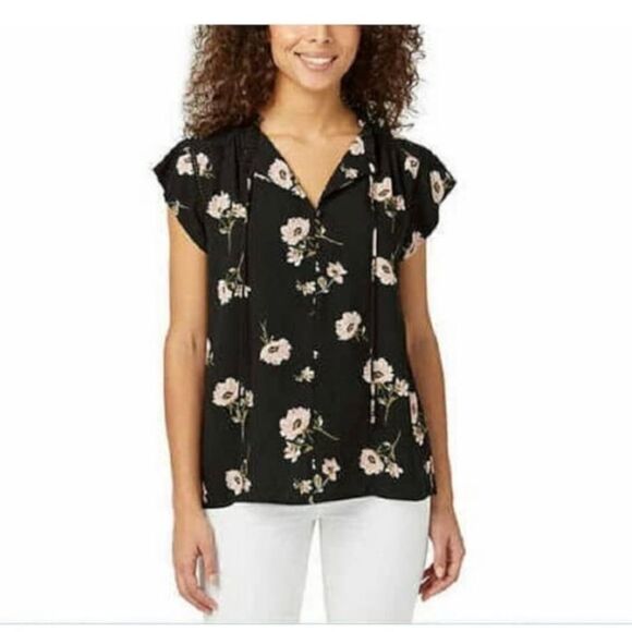 Buffalo David Bitton, women’s flutter sleeve, black floral, Blouse size small - Picture 1 of 9